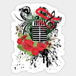 Vintage Microphone Grunge and red roses Sticker